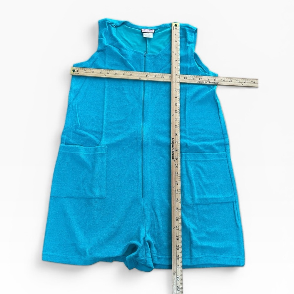 Vintage Granada Turquoise Terry Cloth Cover Up Sleeveless Zip Front Pockets Sz M - Picture 4 of 6
